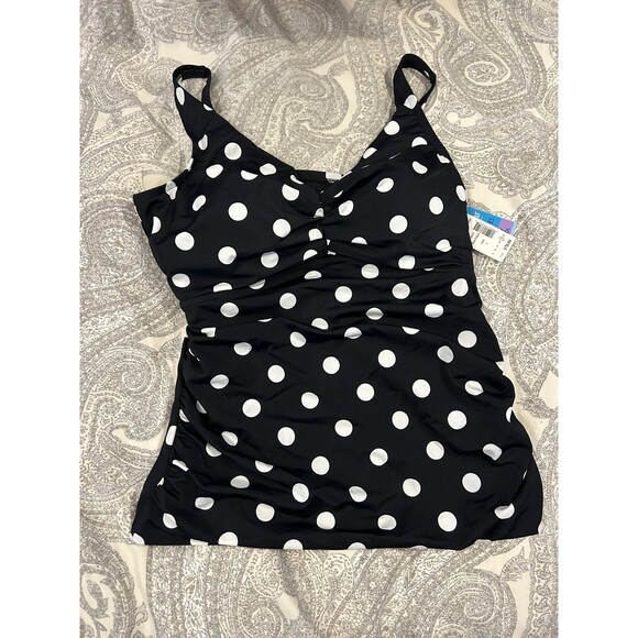 NWT black and white dot size 16 swim solutions tankini top - Picture 1 of 4
